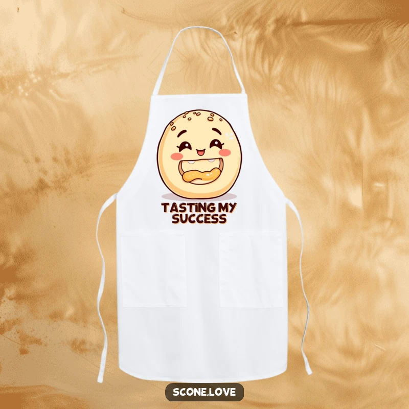 Funny Donut Apron, depicting a smiling baked good's triumphant bite into another, perfect for a humorous and delicious cooking experience.