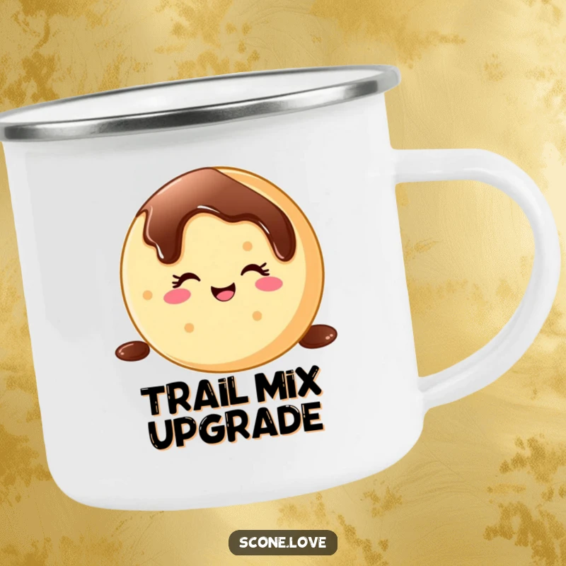 Funny donut wink camping mug, designed for adventures with a winking baked good sliding down chocolate, a delightful travel companion.