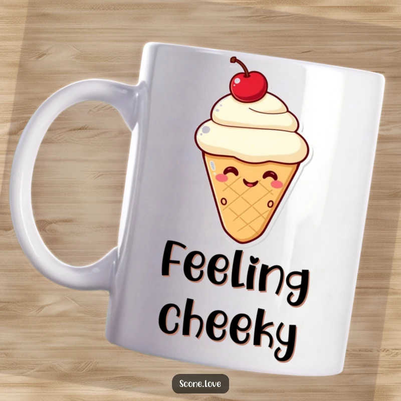Funny Kawaii Scone Wink Mug: A cute scone with a cherry on top gives a playful wink, full of charm.