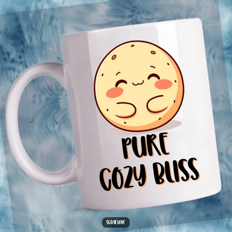 Funny melting donut mug, depicting a content baked good happily melting in a warm embrace, radiating comfort and sweetness.