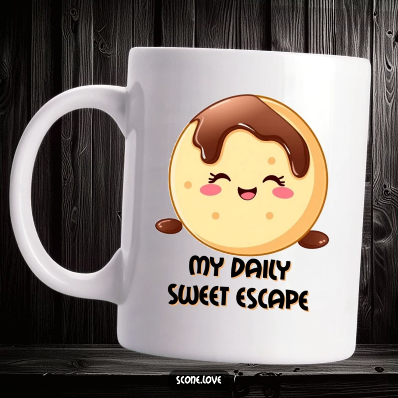 Funny donut wink mug, a delicious baked good sliding down chocolatey sweet drizzle, full of cheerful personality and morning energy.