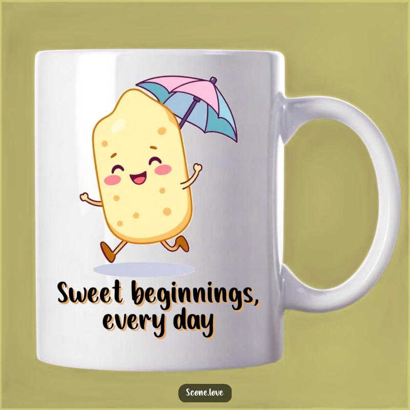 Funny Smiling Scone Skipping Mug - Whimsical Bakery Gift