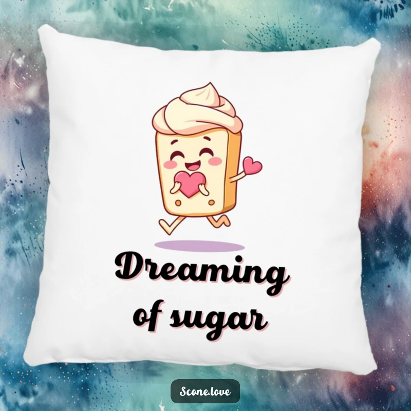 Funny Scone Love Pillow: A soft pillow featuring a happy scone holding a heart, perfect for cozy spaces.