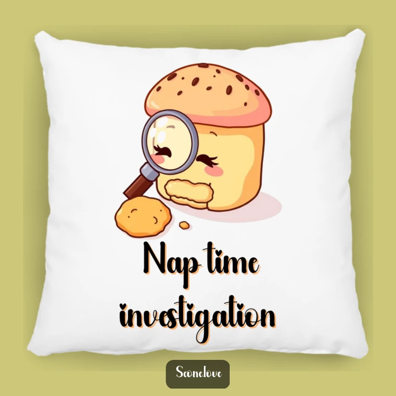Funny Scone Detective Pillow: Cozy Crumb Investigator Cushion, Adorable Funny Gift