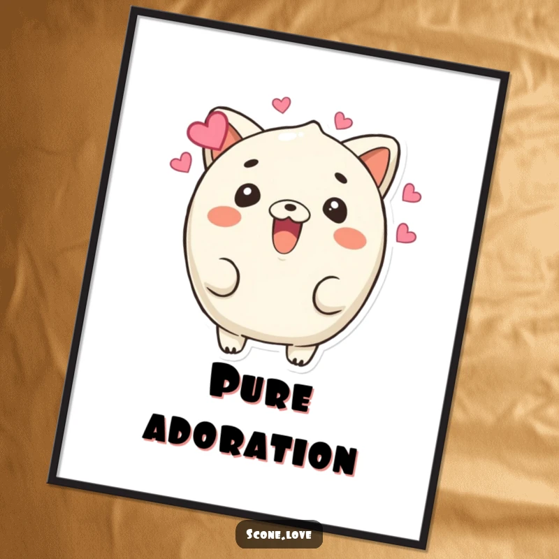 Funny Beaming Scone Digital Art: A scone character beams with hearts floating around, bringing instant humorous love to any room.