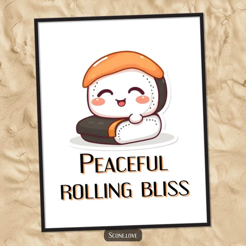 Funny sushi digital art print featuring a happy sushi roll in action, perfect for instant wall decor and gifts.