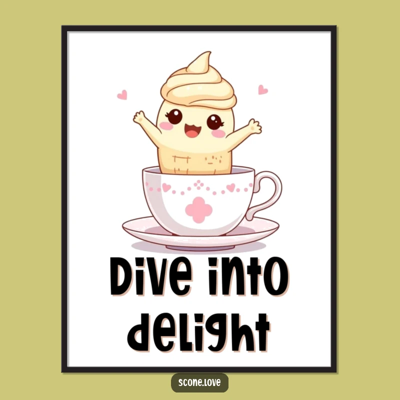 Printable Funny Kawaii Scone Teacup Art: Instant Joyful Decor, A Whimsical Gift