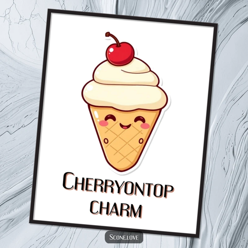 Funny Kawaii Scone Wink Art Print: A scone with a cherry on top gives a mischievous wink, perfect for walls.