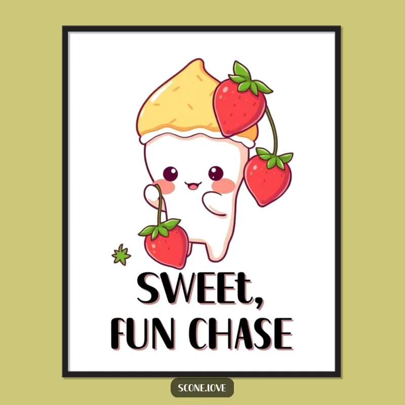 Funny Kawaii Scone Batting Strawberry Digital Art - Cute Scone Decor Gift