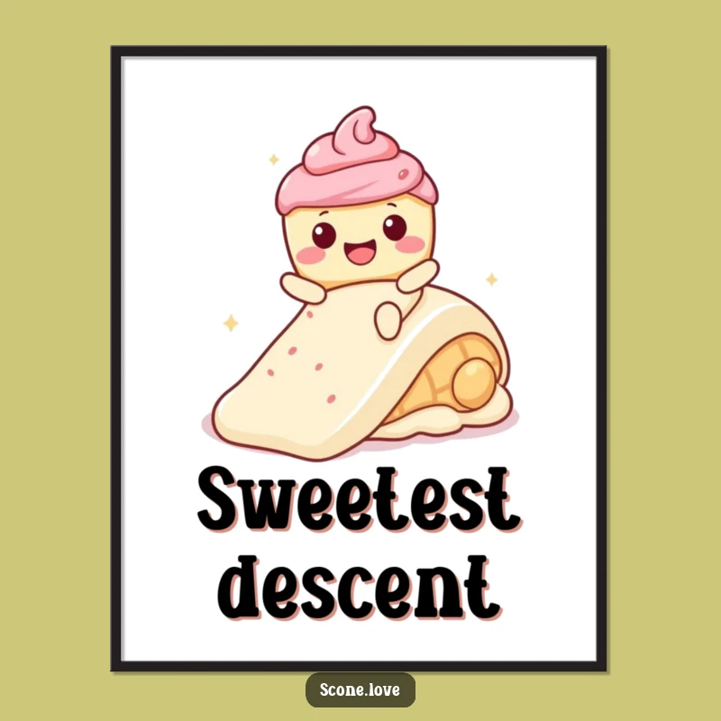 Funny Kawaii Scone Frosting Slide Digital Art - Cheerful Humorous Decor