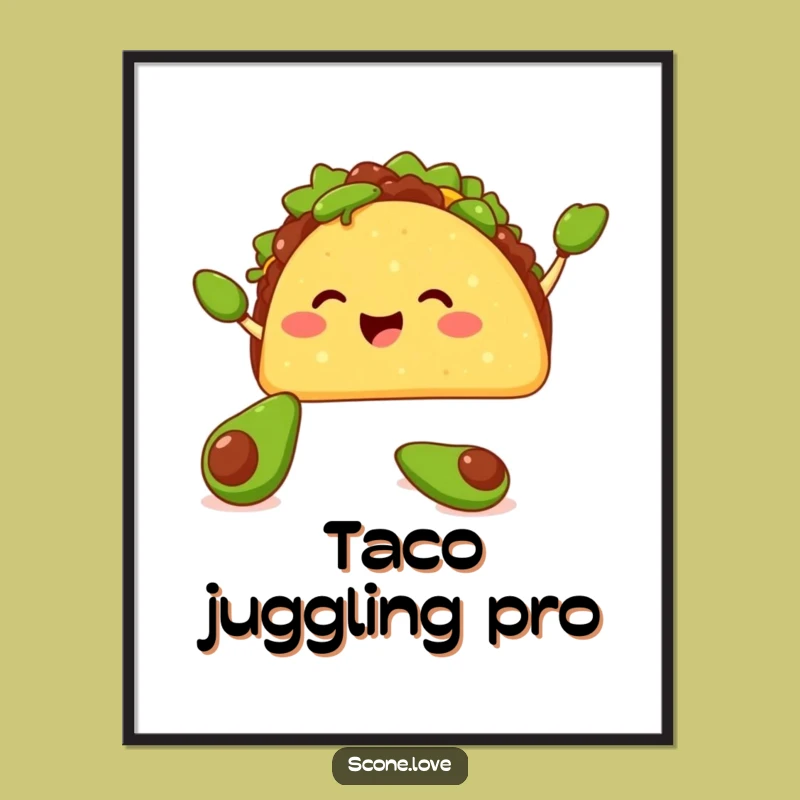 Funny Taco Avocado Juggling Wall Art - Instant Hilarious Digital Download
