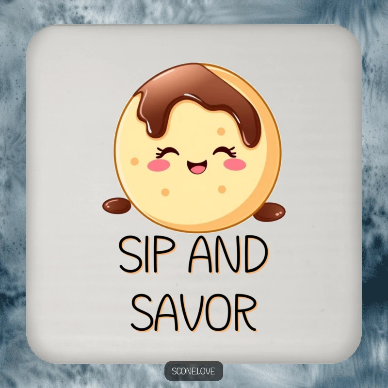 Funny donut wink coaster, a cheerful winking donut sliding on chocolate, protecting surfaces with a humorous and sweet touch.