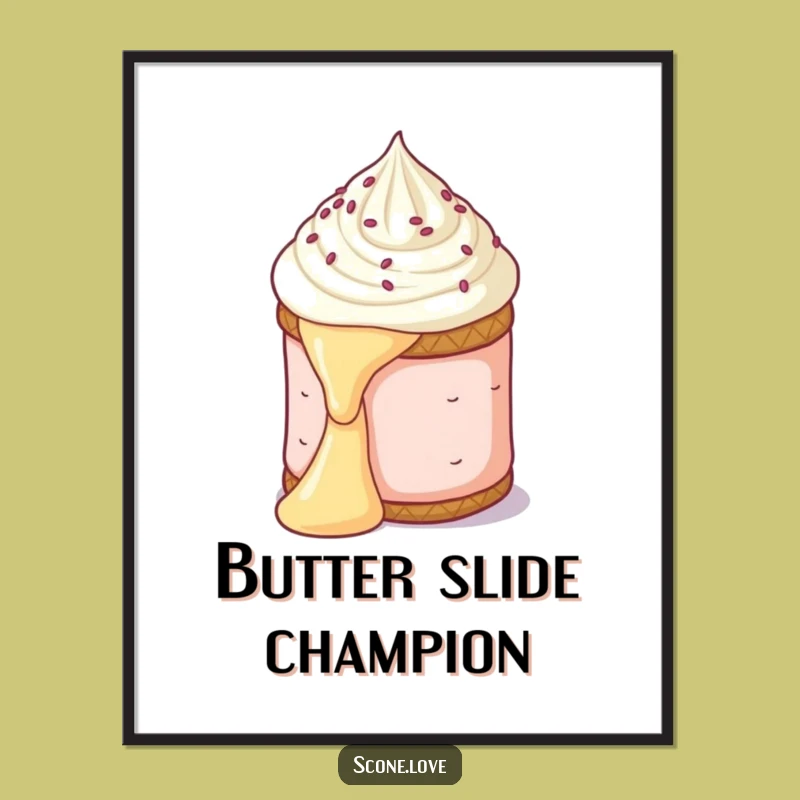 Funny Scone Butter Slide Poster - Dramatic Baking Art Print, Great Funny Gift Idea