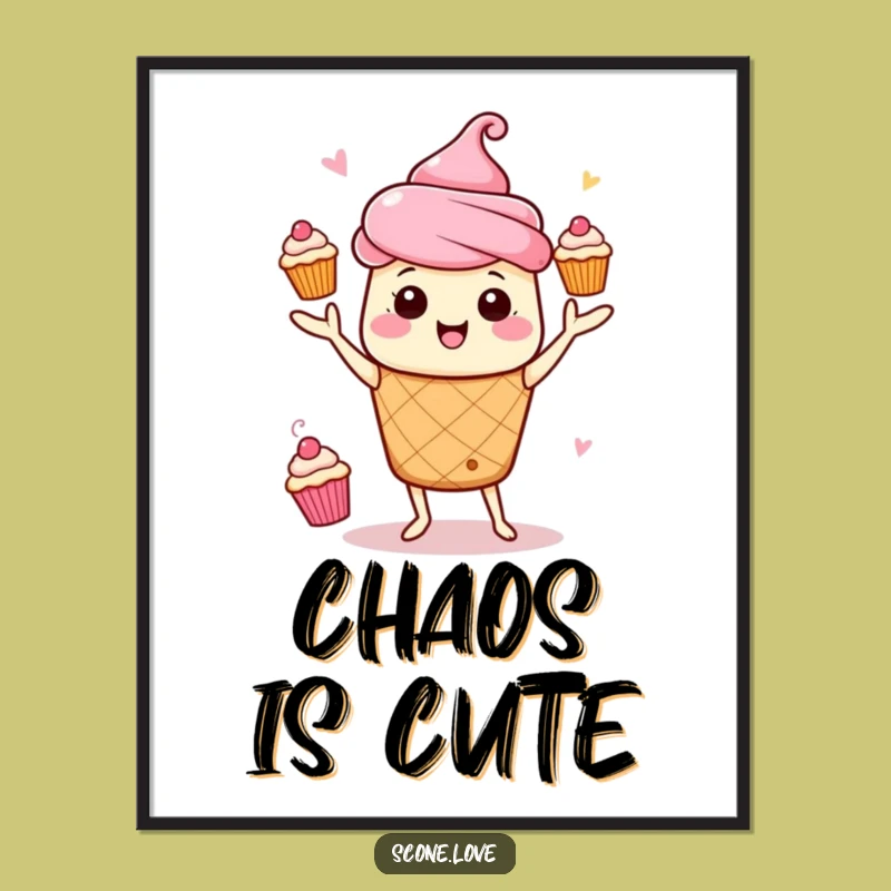 Funny Kawaii Scone Juggling Poster: Energetic Art, A Whimsical Baker Gift