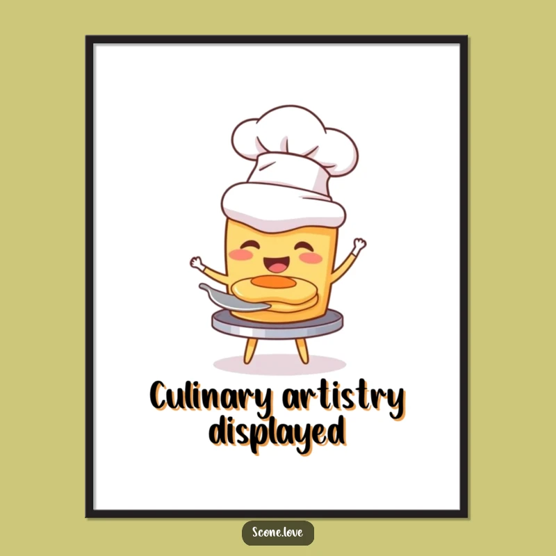 Funny Chef Scone Poster: Joyful Pancake Art Print Gift