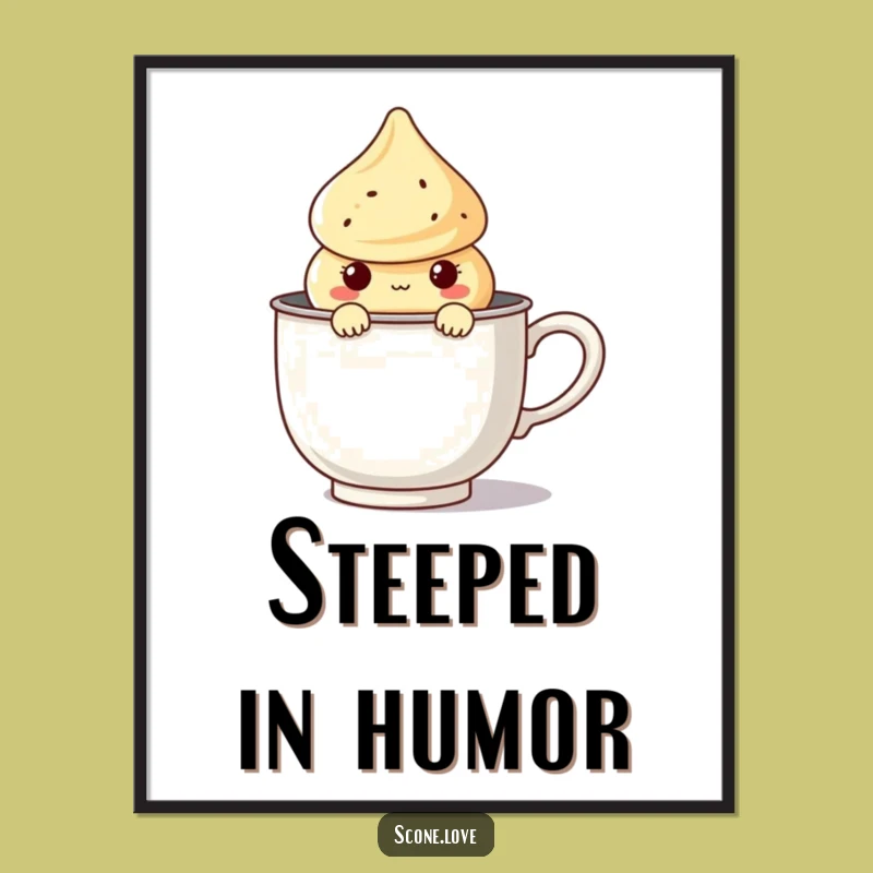 Funny Kawaii Scone Tea Poster - Peek-a-boo Pastry Art, Hilarious Decor