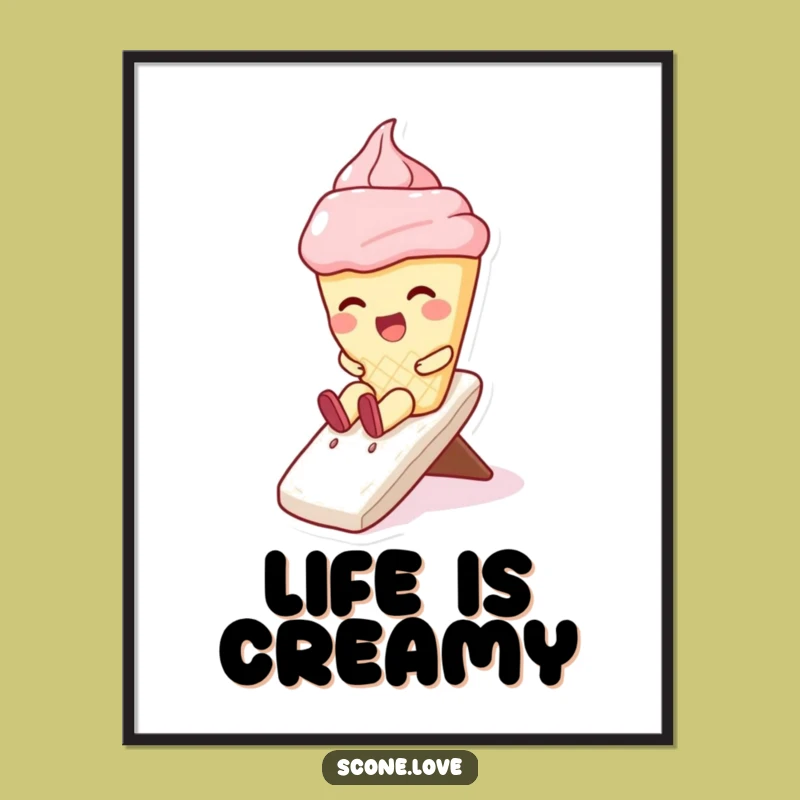 Funny Kawaii Scone Whipped Cream Slide Poster: Whimsical Decor Funny Gift