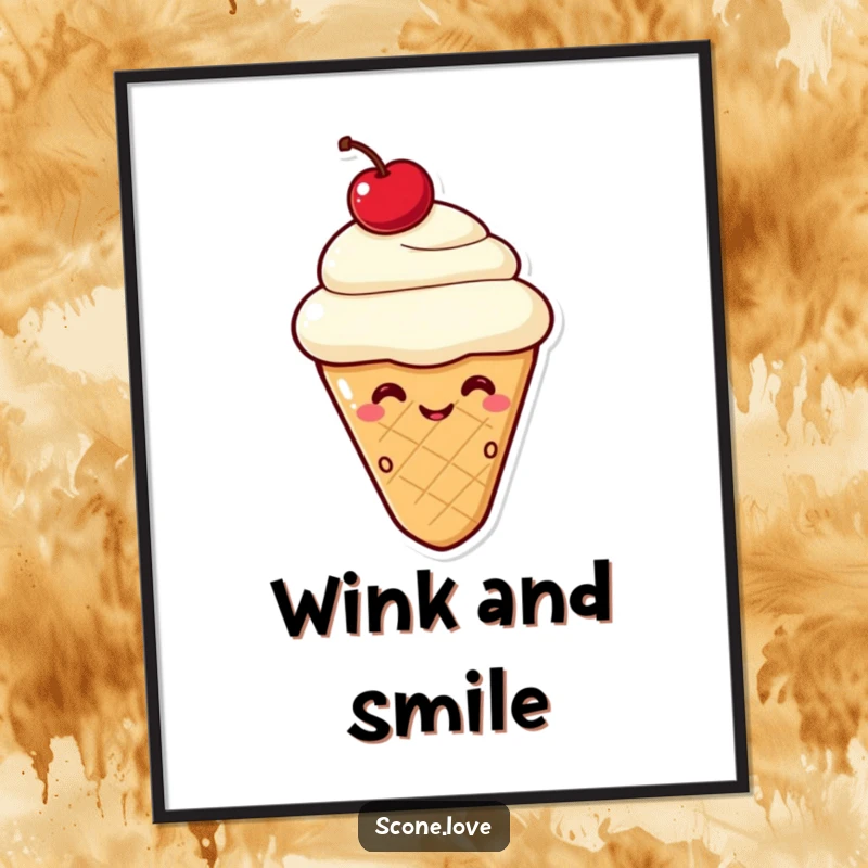 Funny Kawaii Scone Wink Poster: A cute scone with a cherry on top delivers a playful wink, adding charm.