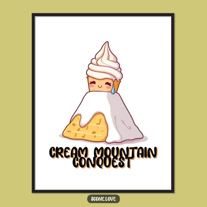 Funny Scone Cream Climb Poster - Motivational Baking Art Print, Great Funny Gift Idea
