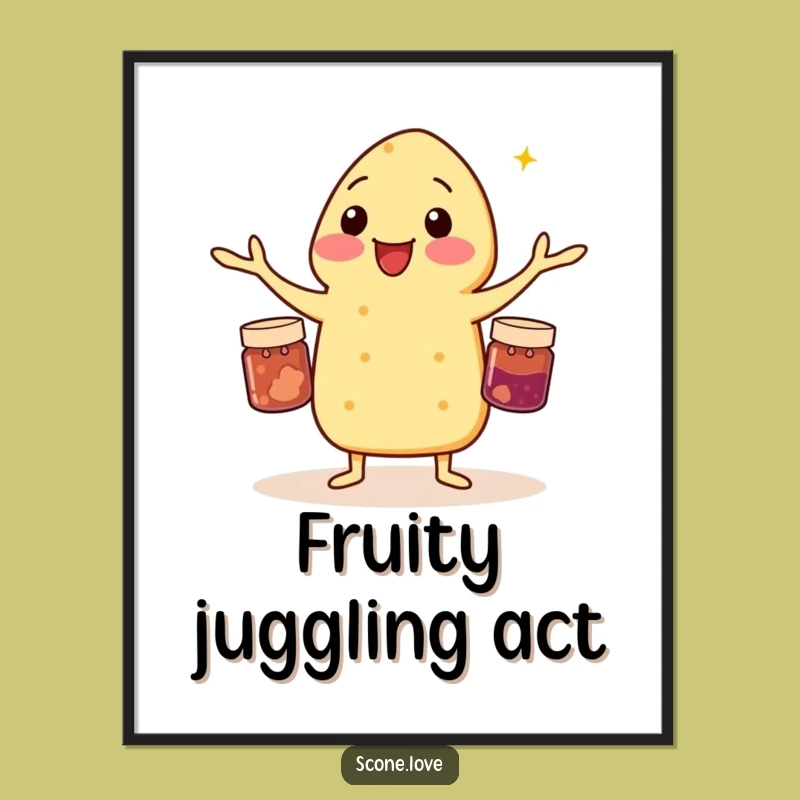 Funny Scone Jam Juggling Poster - Whimsical Baking Art Print, Great Funny Gift Idea