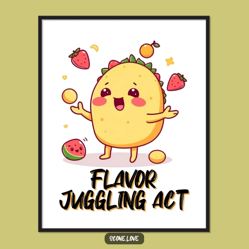 Funny Taco Poster: Playful Juggling Art for Your Walls