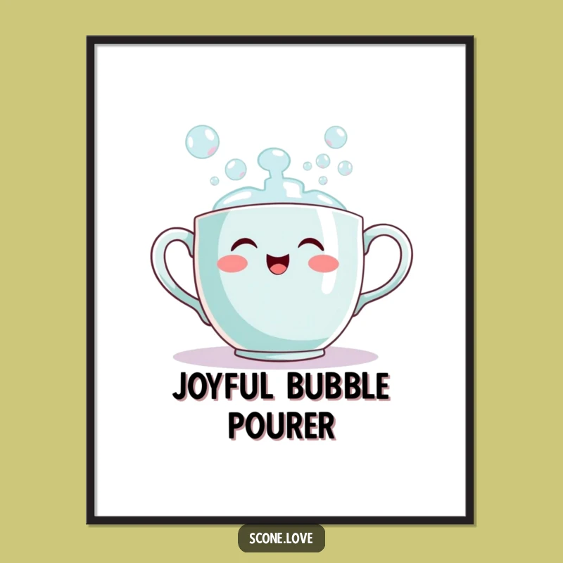 Funny Teacup Bubble Poster: Cheerful Artwork for Whimsical Decor Gift