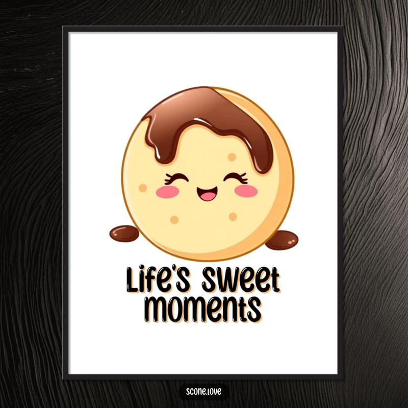 Funny donut wink poster, a cheerful baked good sliding down chocolate, adding a humorous and sweet touch to any wall decor.