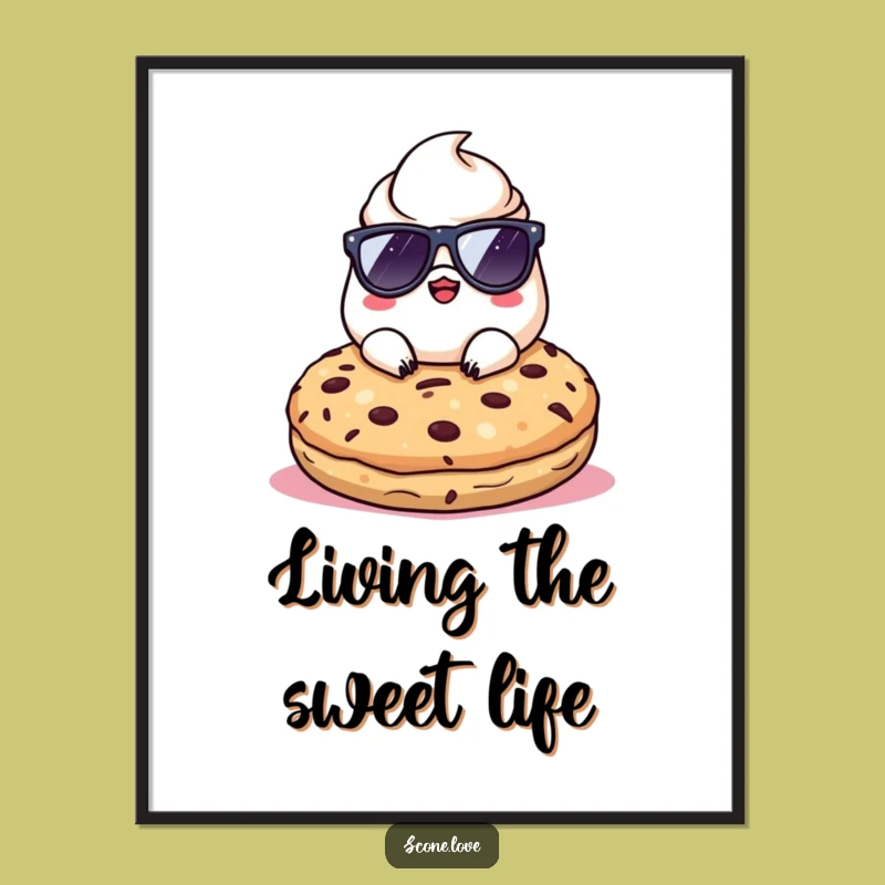 Funny Kawaii Scone Sunglasses Poster - Cool Humorous Baked Goods Art