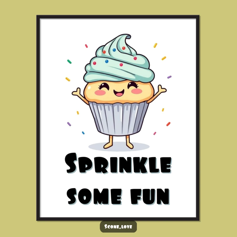 Funny Wall Art: Cupcake Dancing, Sprinkle Shower, Joyful Poster