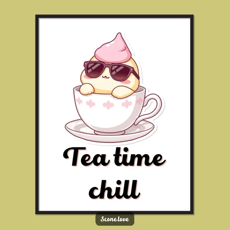 Funny Scone Cool Lounger Poster - Chic Teacup Art Print, Great Funny Gift Idea