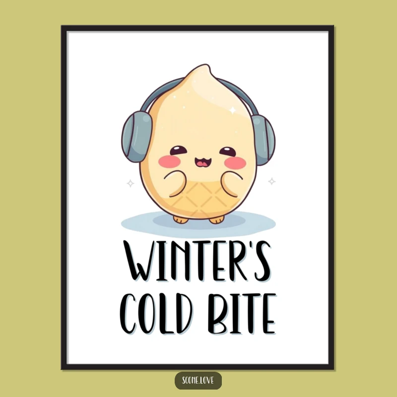 Funny Kawaii Scone Earmuffs Poster - Cute Cold Weather Wall Art Gift