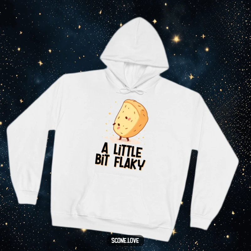 Funny Scone Cartwheel Hoodie shows a scone performing a cartwheel, kicking up flour dust, bringing humorous baking action.