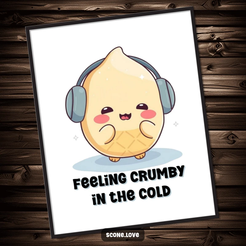 Funny Free Printable Wall Art: Kawaii Scone Wearing Earmuffs, Looking Cold and Cute