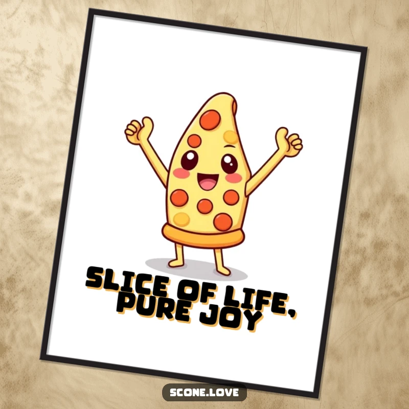 Funny Free Printable wall art showcasing a triumphant slice of pizza striking a heroic pose with glee.