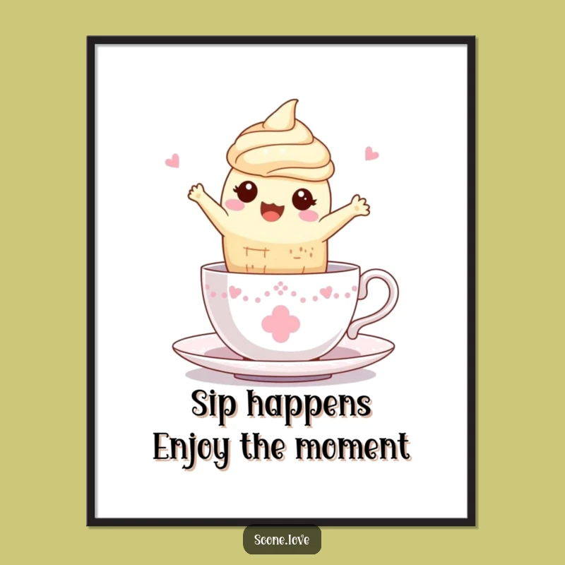 Free Printable Scone Tea Party Wall Art: Funny Teacup Scone Downloadable Decor for Whimsical Homes