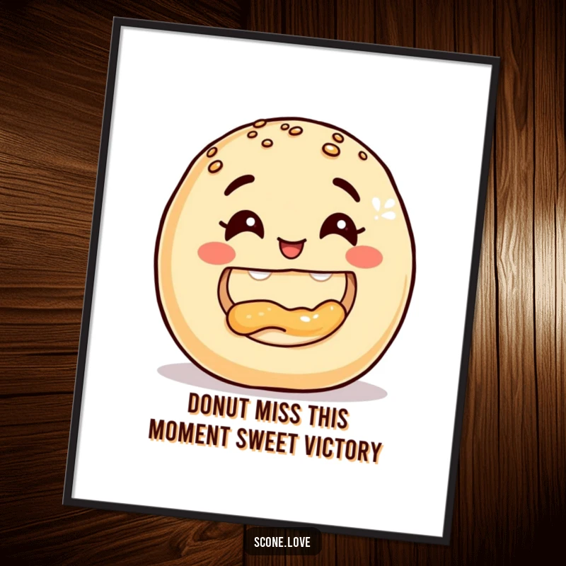 Funny Free Printable Wall Art depicting a smiling baked good taking a triumphant bite out of another, a feast for the eyes.