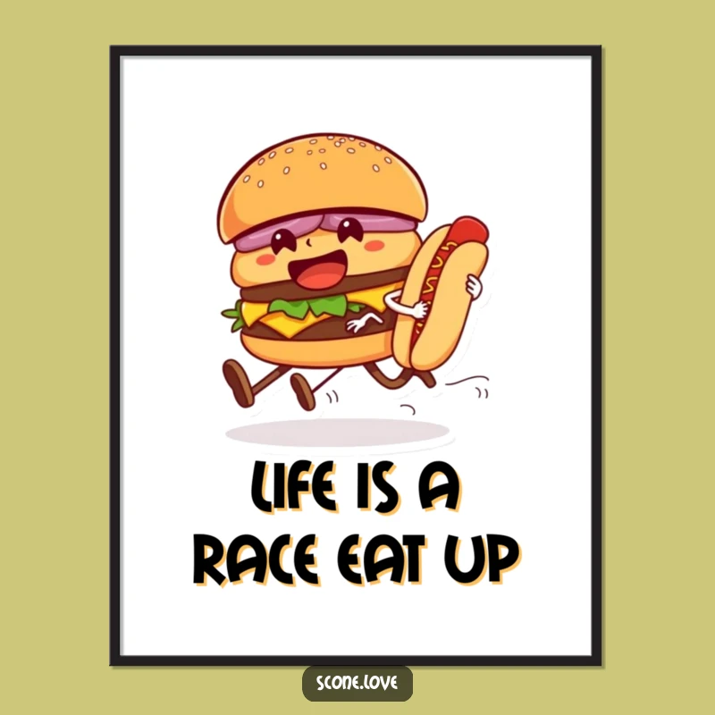 Free Printable Wall Art: Humorous Hamburger Race - Funny Downloadable Decor