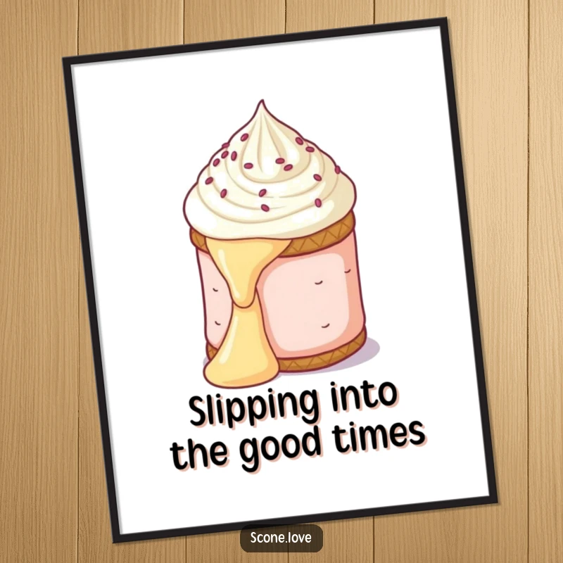 Funny Free Printable Wall Art: A scone comically sliding down a butter pat with a surprised expression, perfect downloadable decor.
