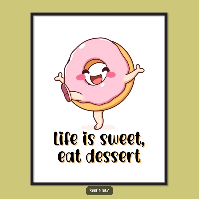 Funny Free Printable Wall Art: Kicking Donut! Whimsical Decor Download for Your Home.