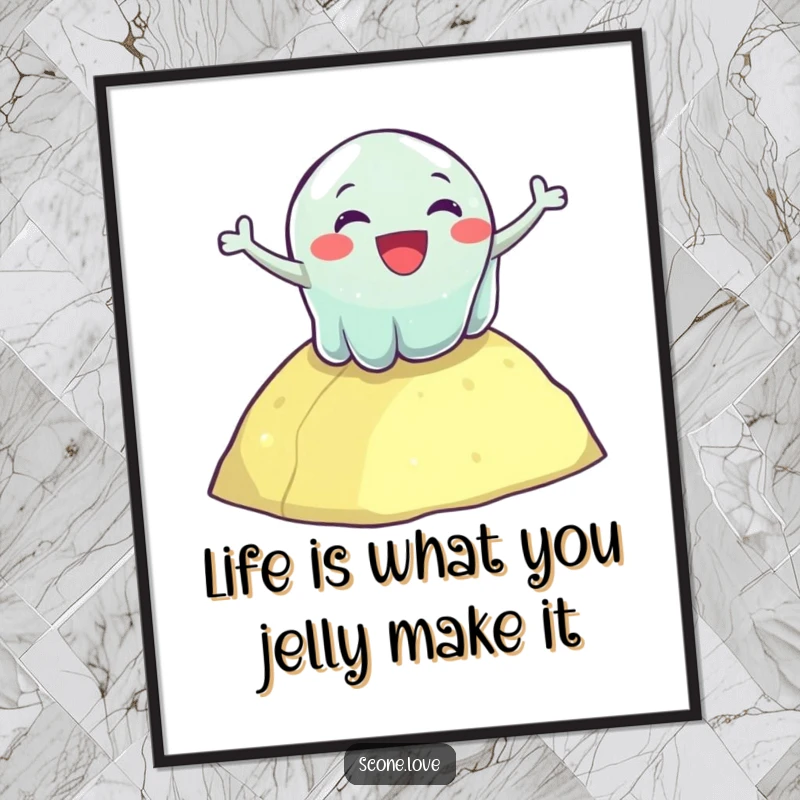 Funny Free Printable Wall Art: A wobbly jelly enthusiastically tumbles down a green hill.