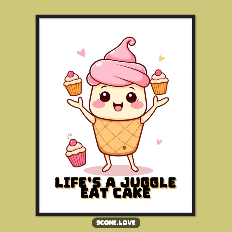 Free Printable Juggling Scone Wall Art: Funny Cupcake Juggler Downloadable Decor for Playful Spaces