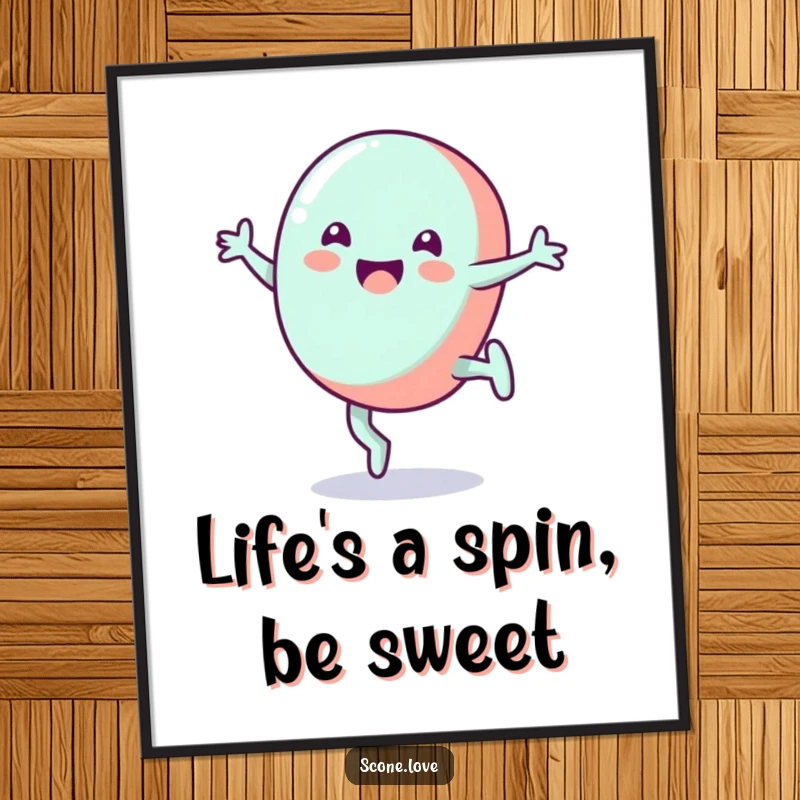 Funny Free Printable wall art of a beaming candy performing a lively cartwheel with infectious energy.