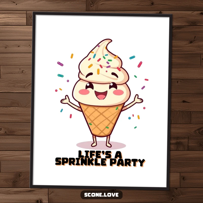 Funny Free Printable Wall Art: A cheerful scone character masterfully juggling colorful sprinkles with a wide grin.