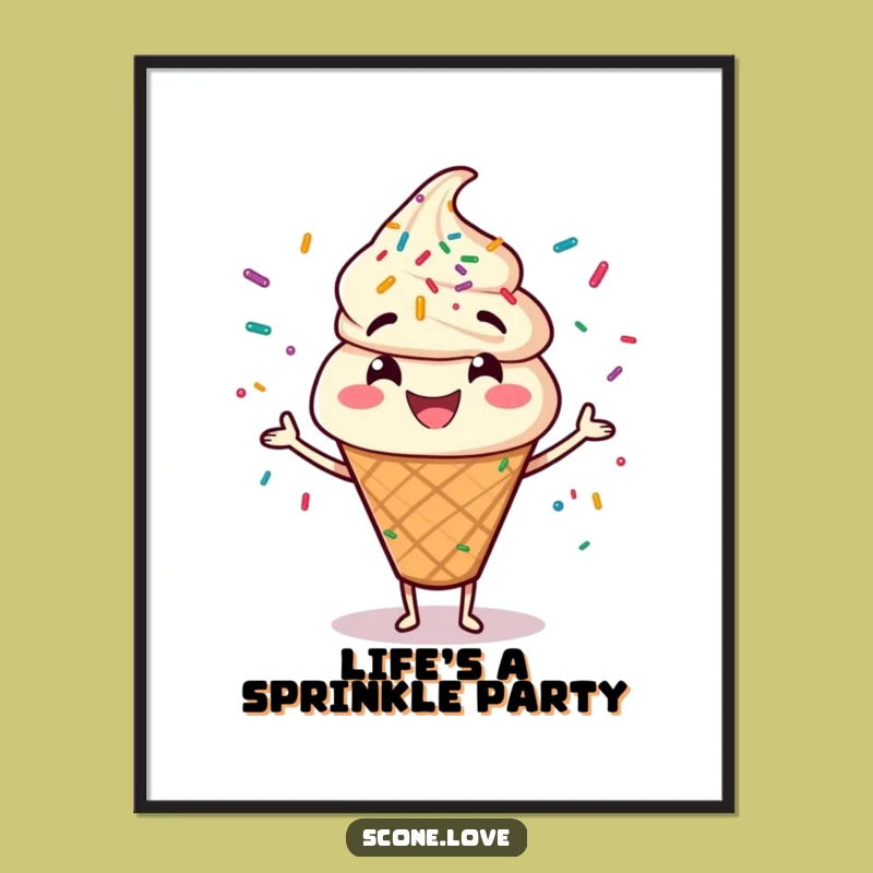 Free Printable Wall Art Scone Character Juggling Sprinkles Funny Downloadable Gift For Kitchen