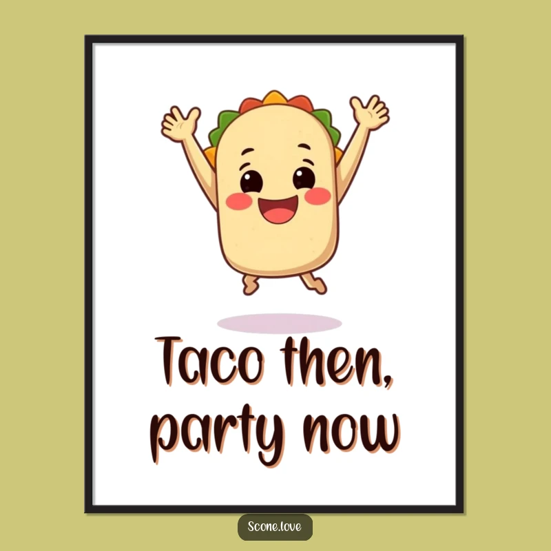 Free Printable Wall Art: Jumping Taco Decor, Whimsical Cartoon Downloadable Art