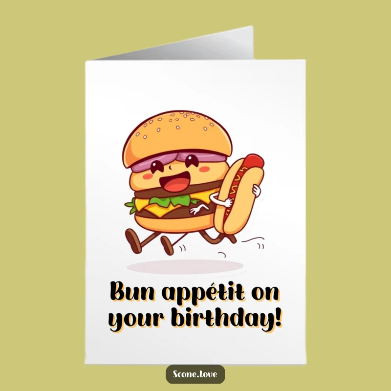 Free Printable Funny Birthday Card: Hamburger Race Runner - Hilarious Downloadable Gift
