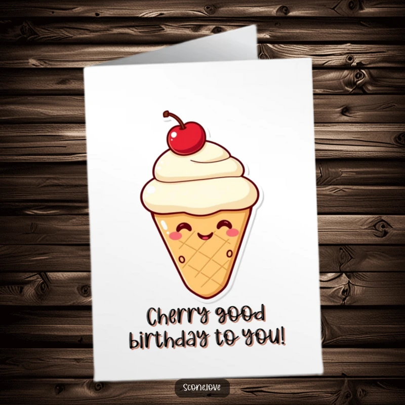 Funny free printable birthday card featuring a cute kawaii scone with a cherry on top, giving a playful wink. A cheeky downloadable greeting.