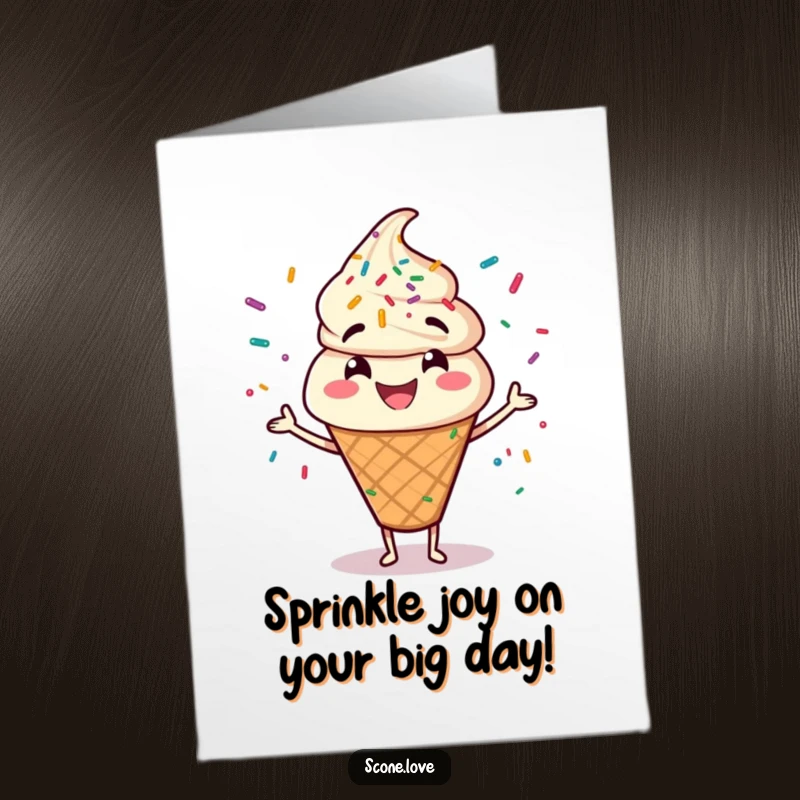 Funny Free Printable Birthday Card: Cheerful scone character joyfully juggling colorful sprinkles mid-air.