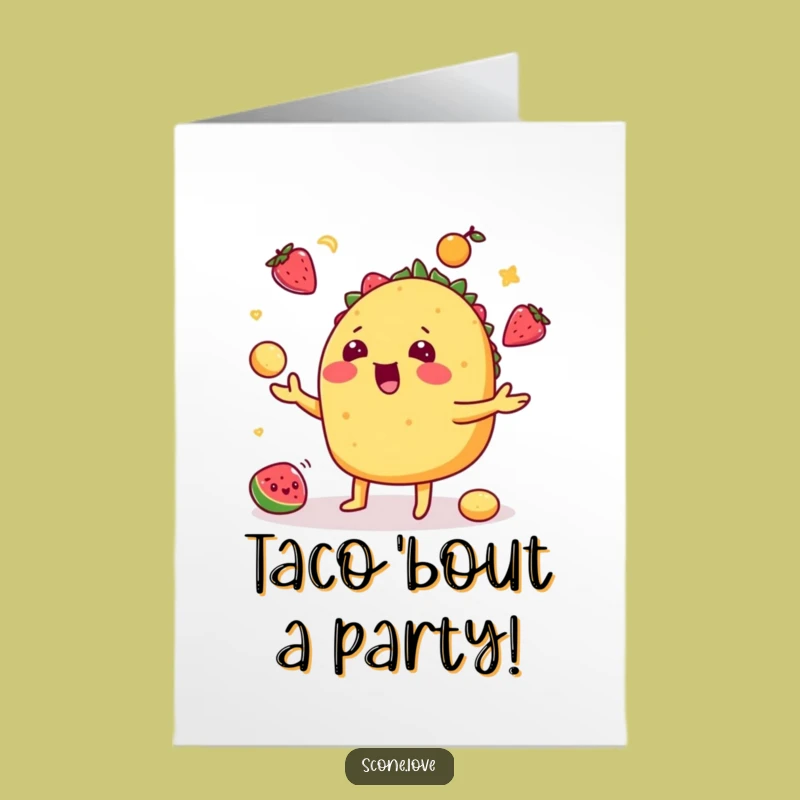 Free Printable Taco Birthday Card: Juggling Fun Foodie Fiesta Downloadable Gift