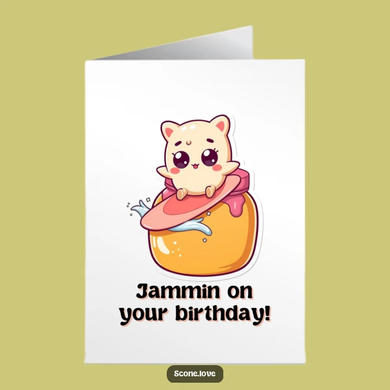 Free Printable Birthday Card: Funny Scone Surfing Jam Jar Gift